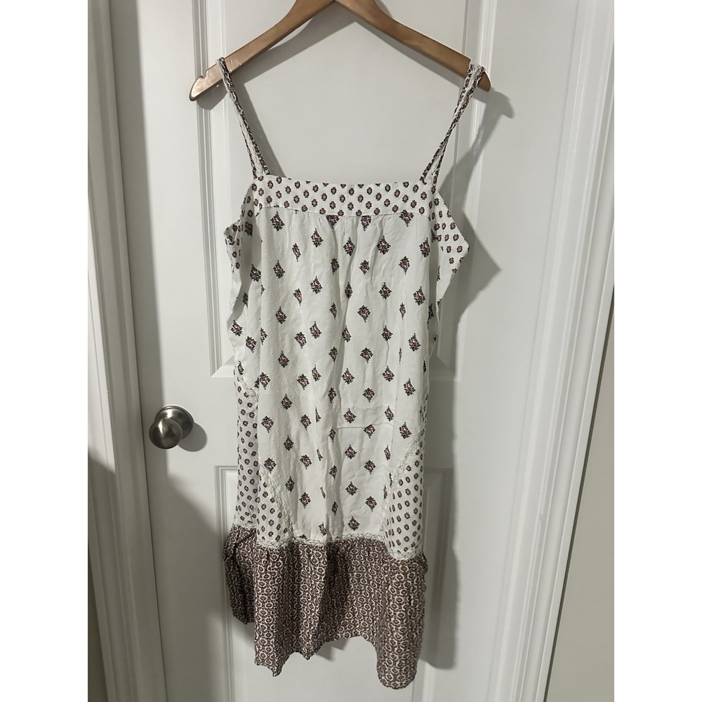 Anthropologie White and Brown Printed Slip Dress
